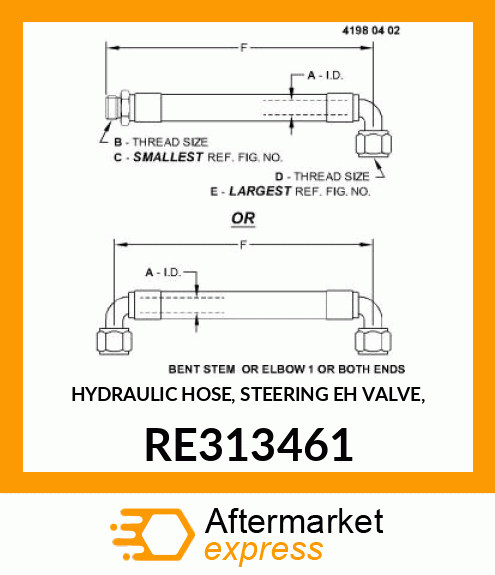 HYDRAULIC HOSE, STEERING EH VALVE, RE313461