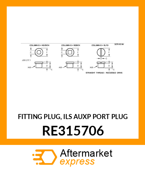 FITTING PLUG, ILS AUXP PORT PLUG RE315706