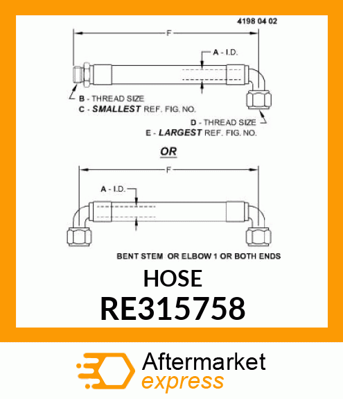 HOSE, FRONT AXLE RETURN RE315758