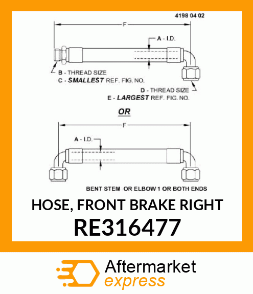 HOSE, FRONT BRAKE RIGHT RE316477