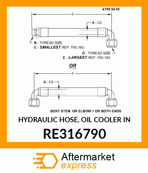 HYDRAULIC HOSE, OIL COOLER IN RE316790