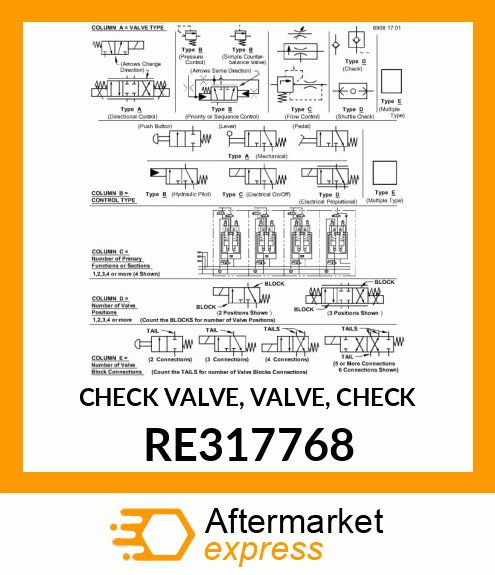 CHECK VALVE, VALVE, CHECK RE317768