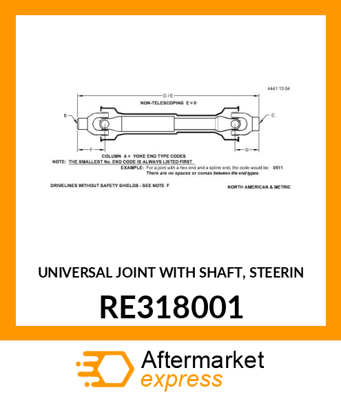 UNIVERSAL JOINT WITH SHAFT, STEERIN RE318001