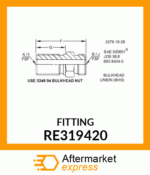 FITTING, 5/8" ORFS BULKHEAD RE319420