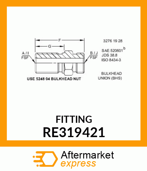 FITTING, 3/8" ORFS BULKHEAD RE319421