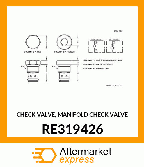 CHECK VALVE, MANIFOLD CHECK VALVE RE319426