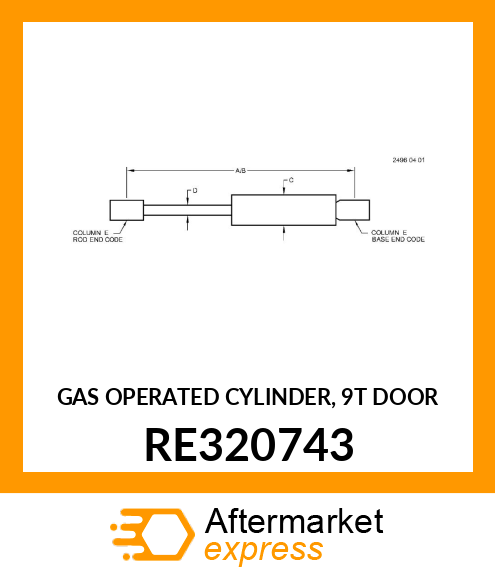 GAS OPERATED CYLINDER, 9T DOOR RE320743