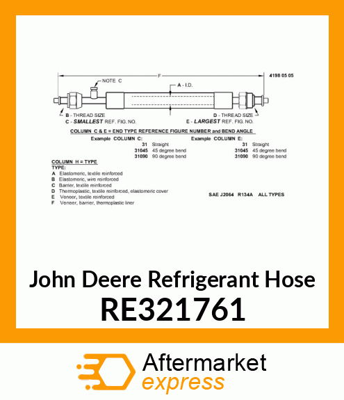 REFRIGERANT HOSE, A/C TO CAB GRP 47 RE321761