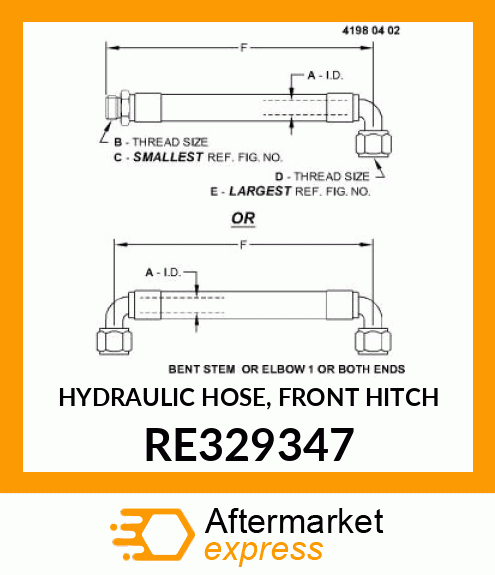 HYDRAULIC HOSE, FRONT HITCH RE329347