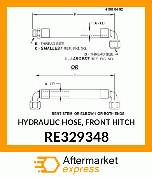 HYDRAULIC HOSE, FRONT HITCH RE329348