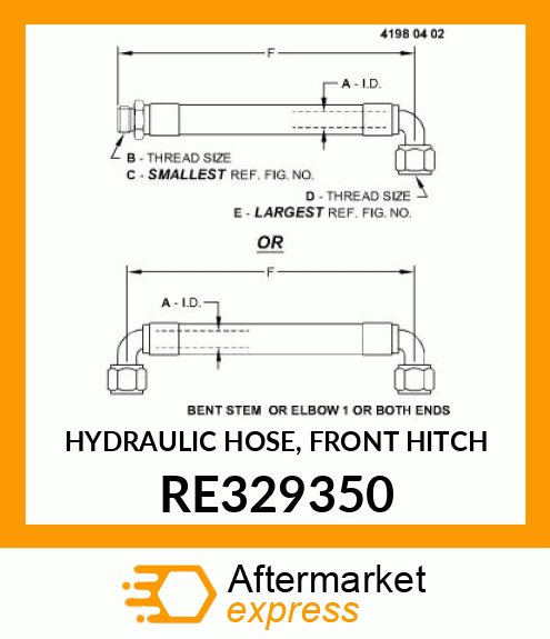 HYDRAULIC HOSE, FRONT HITCH RE329350