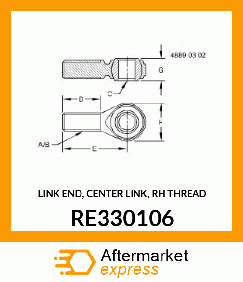 LINK END, CENTER LINK, RH THREAD RE330106