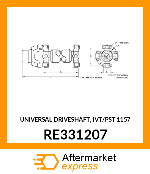 UNIVERSAL DRIVESHAFT, IVT/PST 1157 RE331207