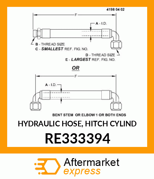 HYDRAULIC HOSE, HITCH CYLIND RE333394