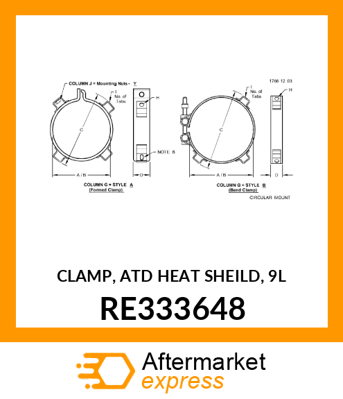 CLAMP, ATD HEAT SHEILD, 9L RE333648