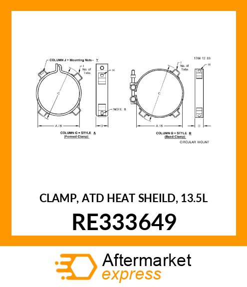 CLAMP, ATD HEAT SHEILD, 13.5L RE333649