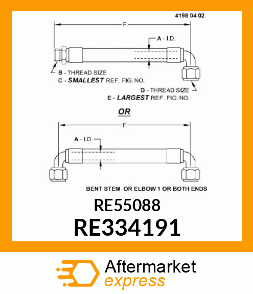 HYDRAULIC HOSE, SECONDARY BRAKE RET RE334191