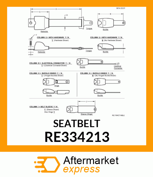 SEAT BELT, 3" WITH RETACTOR RE334213