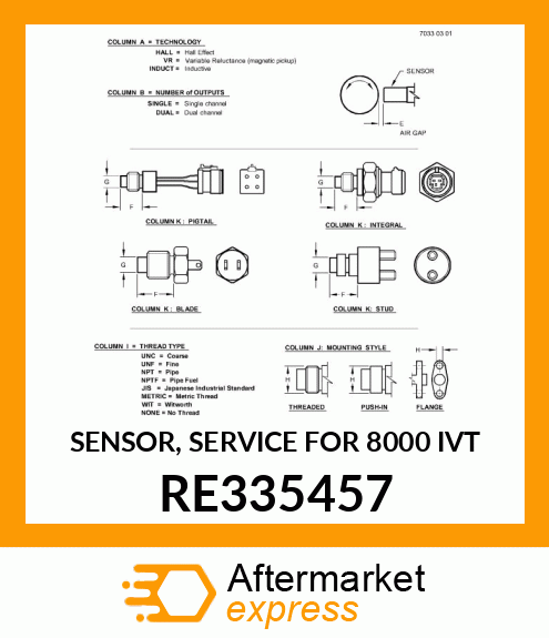 SENSOR, SERVICE FOR 8000 IVT RE335457