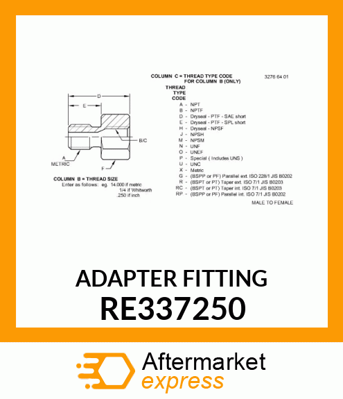 ADAPTER FITTING, REDUCER RE337250