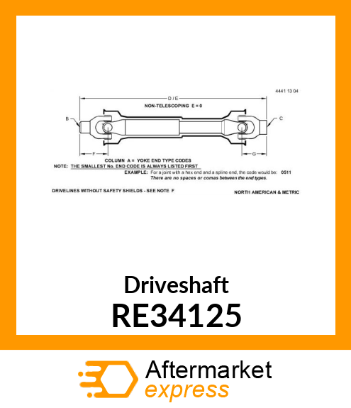 UNIVERSAL JOINT WITH SHAFT, U RE34125