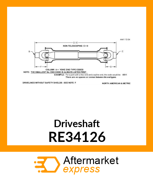 UNIVERSAL JOINT WITH SHAFT, U RE34126