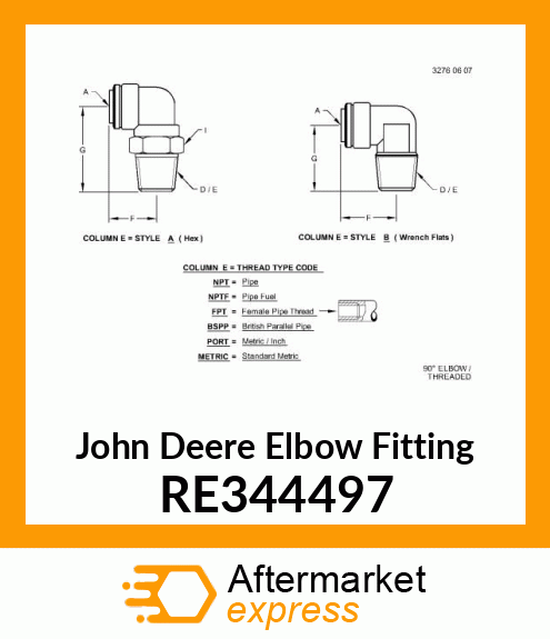 ELBOW FITTING, AIR RESERVOIR CYLIND RE344497