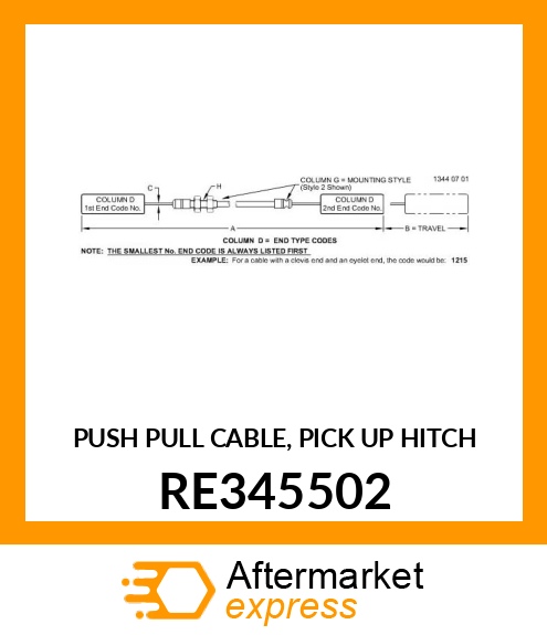 PUSH PULL CABLE, PICK UP HITCH RE345502