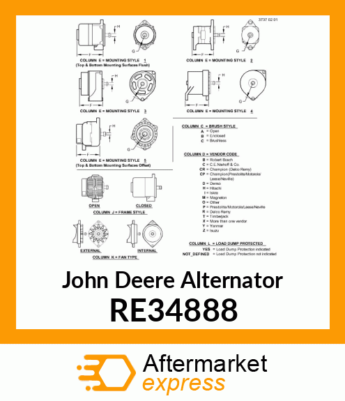 ALTERNATOR WITH PULLEY, 90 AMP RE34888