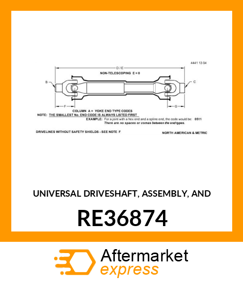 UNIVERSAL DRIVESHAFT, ASSEMBLY, AND RE36874