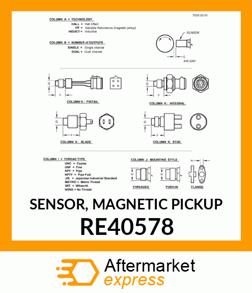 SENSOR, MAGNETIC PICKUP RE40578