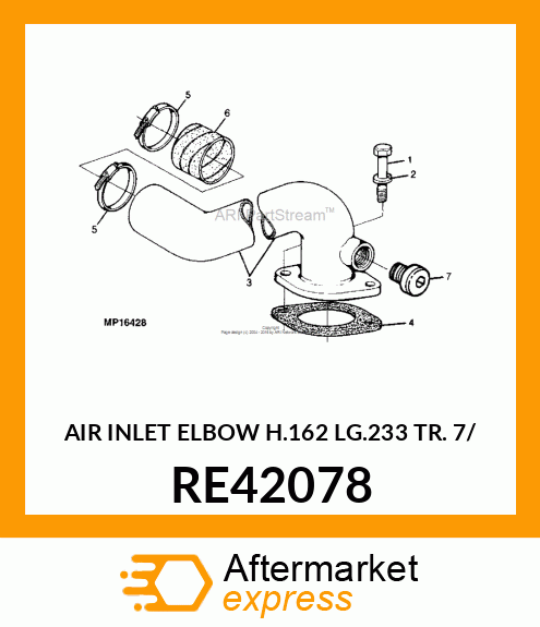 AIR INLET ELBOW H.162 LG.233 TR. 7/ RE42078