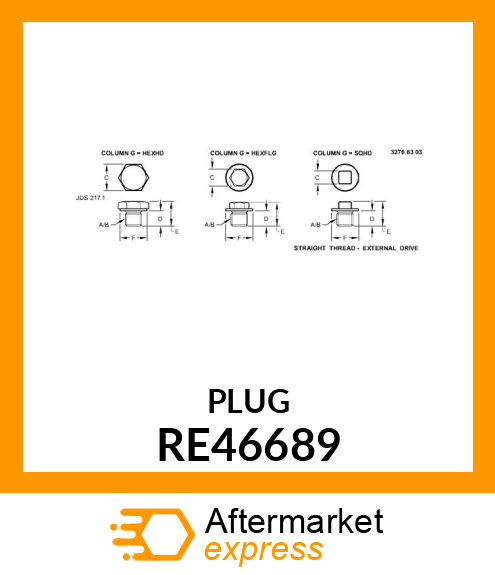 FITTING PLUG, WITH O RE46689