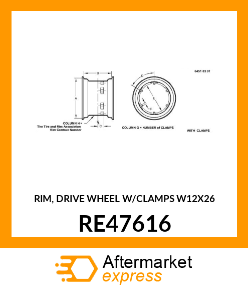 RIM, DRIVE WHEEL W/CLAMPS (W12X26) RE47616