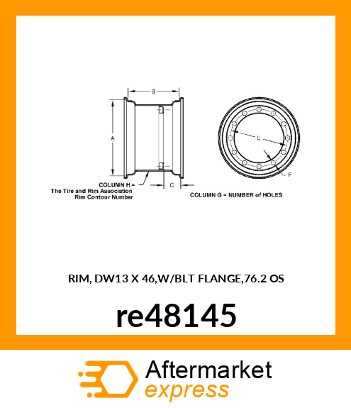 RIM, DW13 X 46,W/BLT FLANGE,76.2 OS re48145