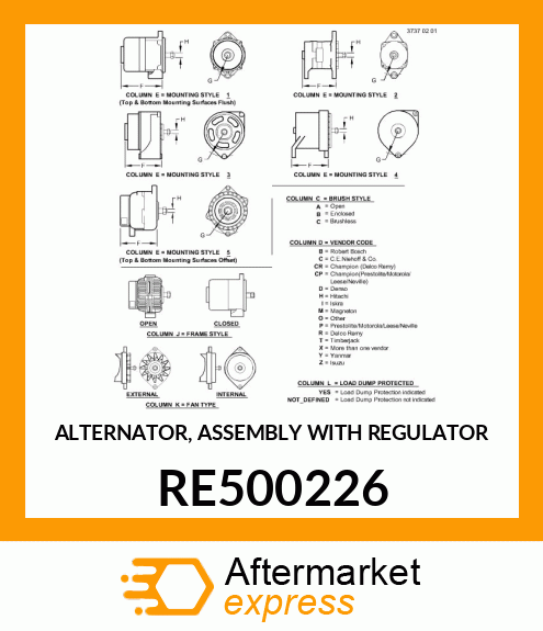 ALTERNATOR, ASSEMBLY WITH REGULATOR RE500226