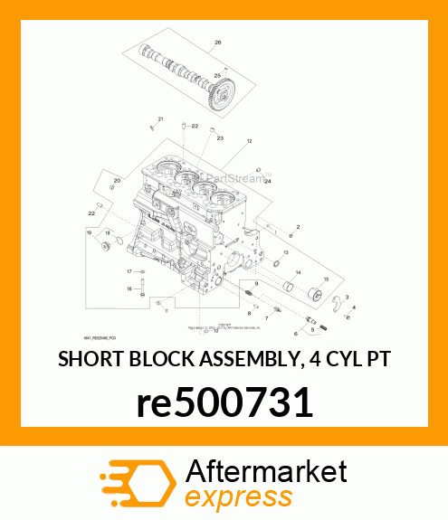 SHORT BLOCK ASSEMBLY, 4 CYL PT re500731