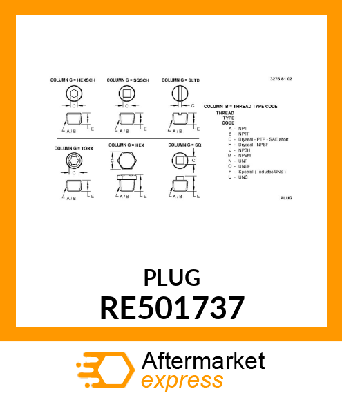 PIPE PLUG. RE501737