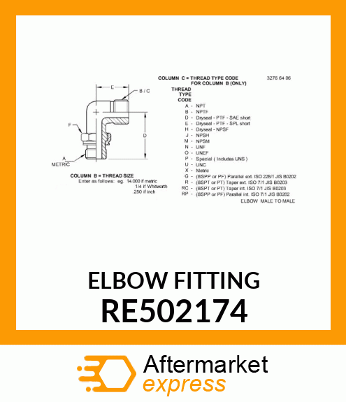 ELBOW FITTING, 90 DEGREE ELBOW RE502174