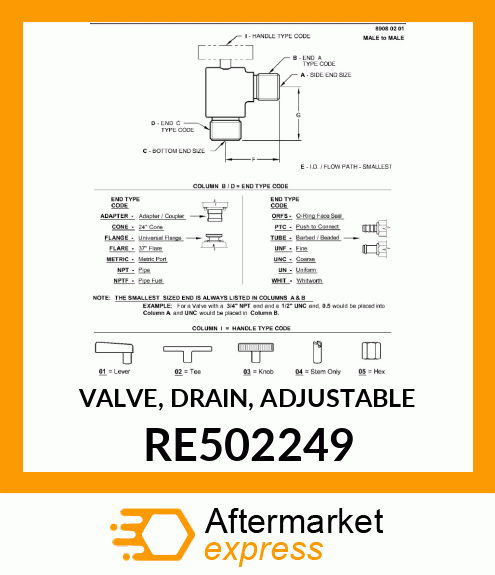 VALVE, DRAIN, ADJUSTABLE RE502249