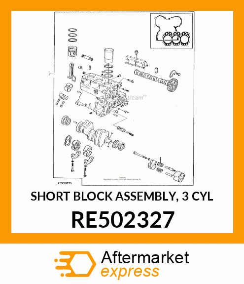 SHORT BLOCK ASSEMBLY, 3 CYL RE502327