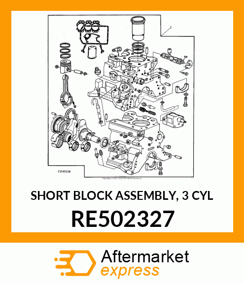 SHORT BLOCK ASSEMBLY, 3 CYL RE502327