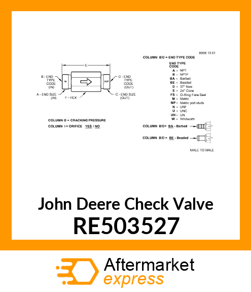 CHECK VALVE, /ORIFICE/FILTER RE503527