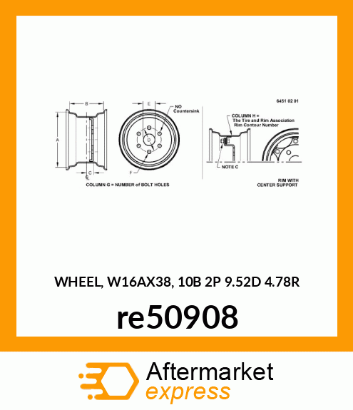 WHEEL, W16AX38, 10B 2P 9.52D 4.78R re50908