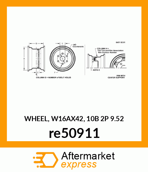 WHEEL, W16AX42, 10B 2P 9.52 re50911