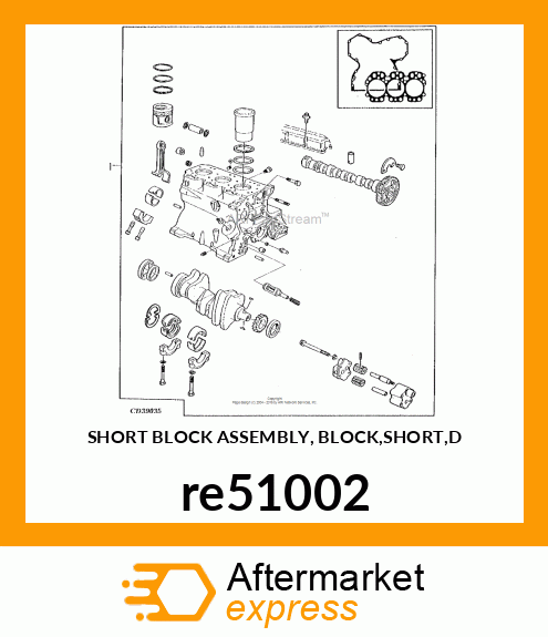 SHORT BLOCK ASSEMBLY, BLOCK,SHORT,D re51002