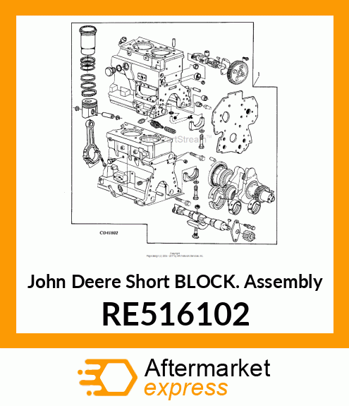 SHORT BLOCK ASSEMBLY, 4 CYL GRAY IR RE516102