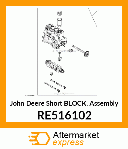 SHORT BLOCK ASSEMBLY, 4 CYL GRAY IR RE516102