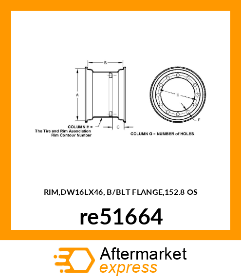 RIM,DW16LX46, B/BLT FLANGE,152.8 OS re51664