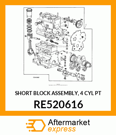 SHORT BLOCK ASSEMBLY, 4 CYL PT RE520616